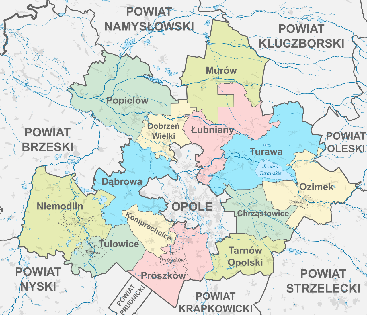 Mapa obszaru działania geodety w powiecie opolskim